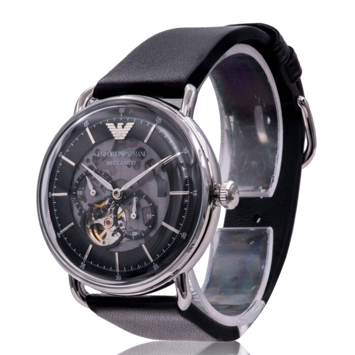 Emporio Armani Meccanico Skeleton Black Dial Black Leather Strap Watch For Men - AR60026 - Image 14